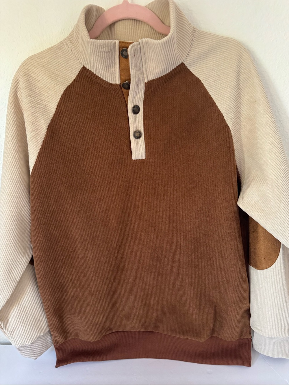 Men's NWOT Two-Tone Corduroy Shirt Jacket Pullover With Suede Accents SZ S